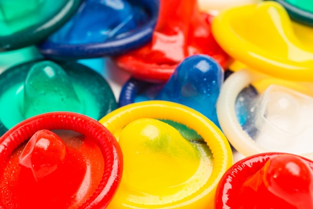 Many colourful condoms