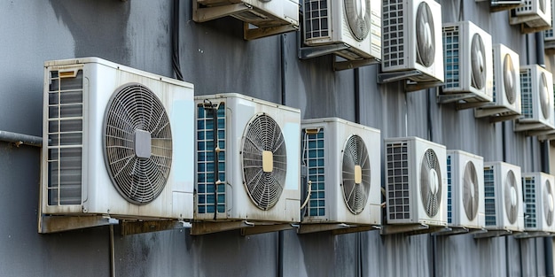 Photo many condensing units of air conditioners