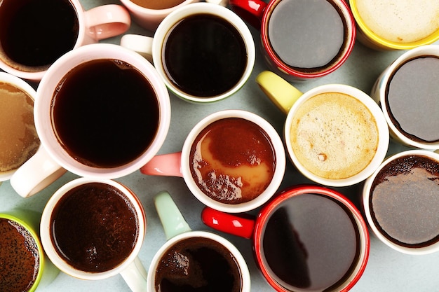 사진 커피 평면도의 많은 컵