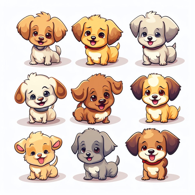 many cute dogs clip art watercolour vector minimal white background