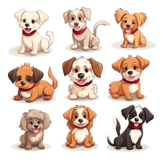 many cute dogs clip art watercolour vector minimal white background