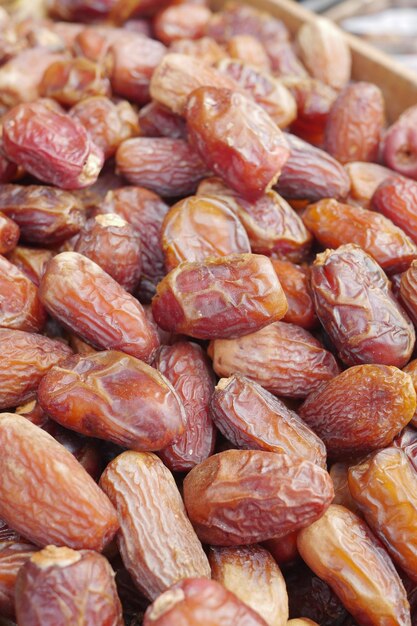 Many date fruits display for sale at local market