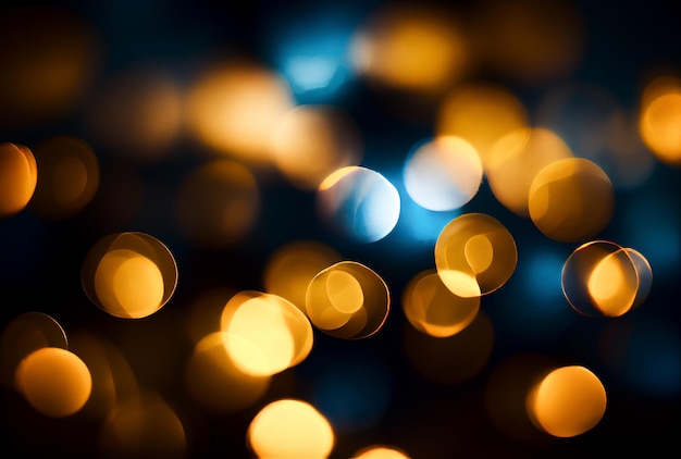 Many defocused light bokeh background in blue and yellow color Generative AI