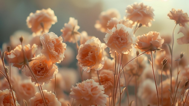 many delicate peach fuzz roses