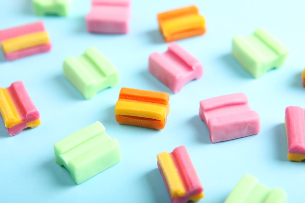 Many different chewing gums on the table