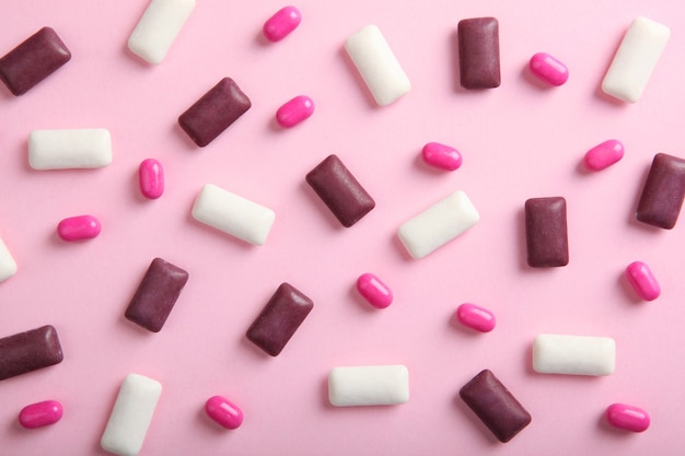 Many different chewing gums on the table