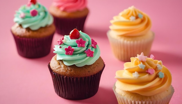 Many different colored delicious cupcakes