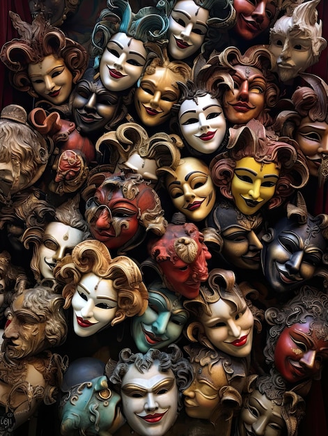 много разных цветных венецианских масок для продажи на улице в Венеции, Италия