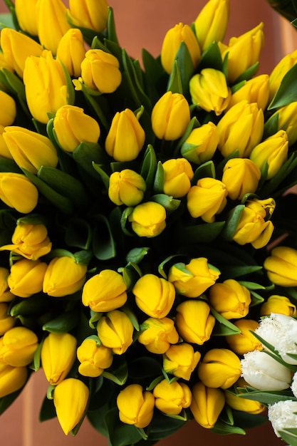 Many different colors on the stand table in the flower shop Showcase Background of mix of flowers Beautiful flowers for catalog or online store