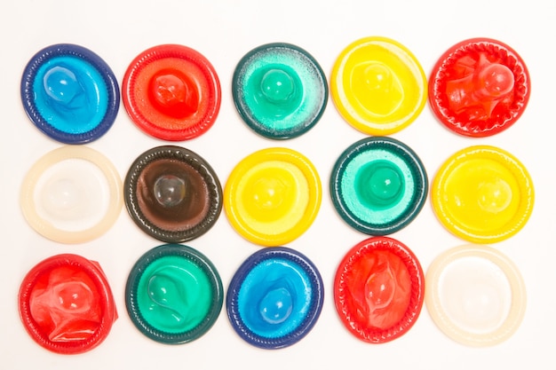 Many different coloured condoms