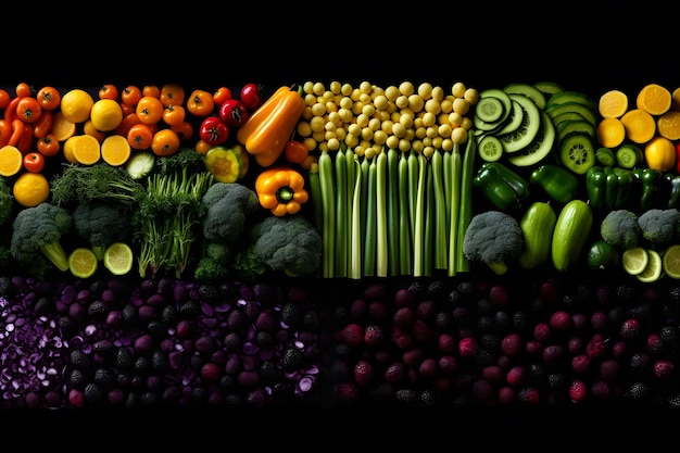 Many different fruits colorful background Neural network AI generated