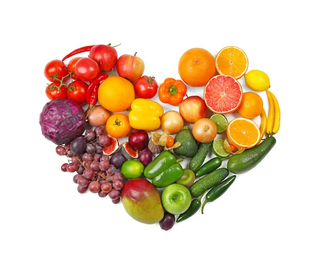 Photo many different fruits and vegetables on white background