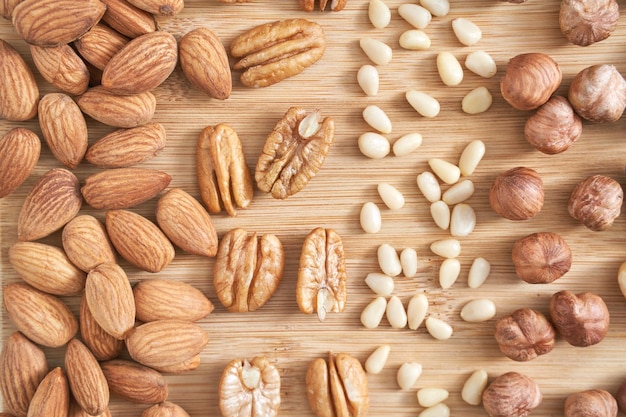 many different nuts assortment healthy snacks mediterranean diet
