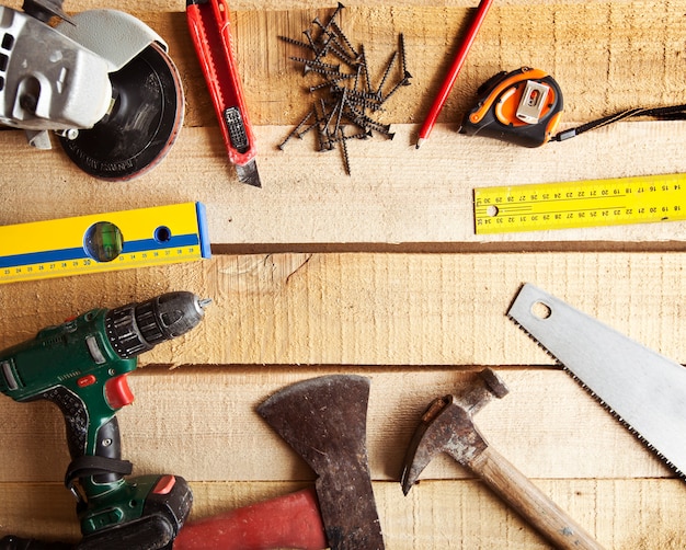 Many different tools for carpentry and building