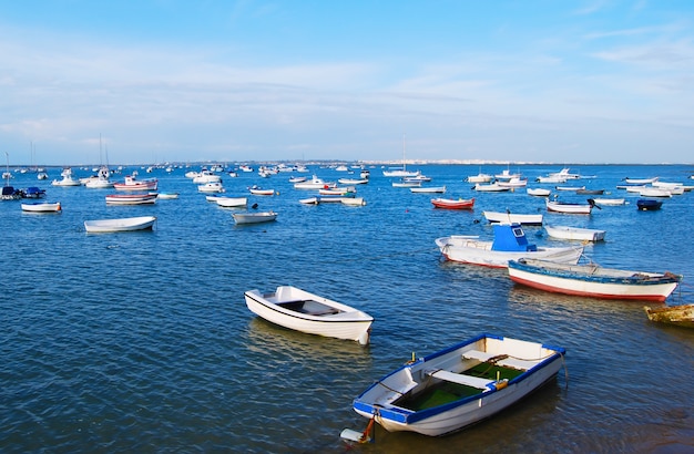 Many different type of small boats at port of Sancti Petri, Cadiz, Spain