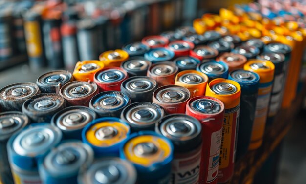 Many different types of batteries in row