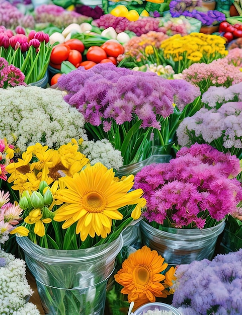 a many different types of flowers in the vases