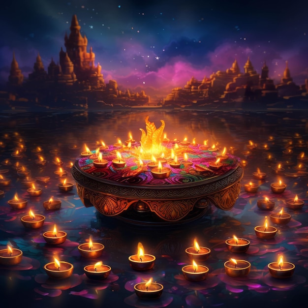 Many Diwali candles background