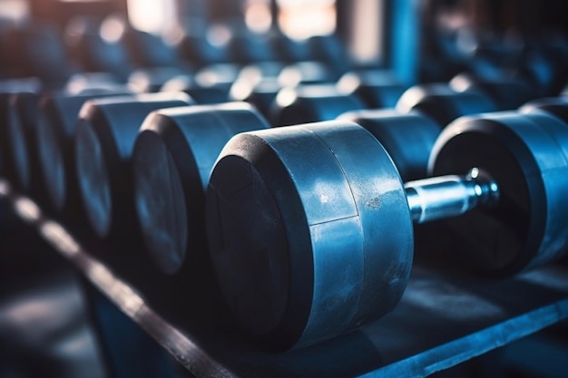 many dumbbells at a gym