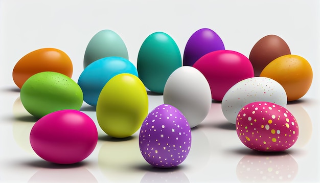 Many Easter eggs on a white background realistic