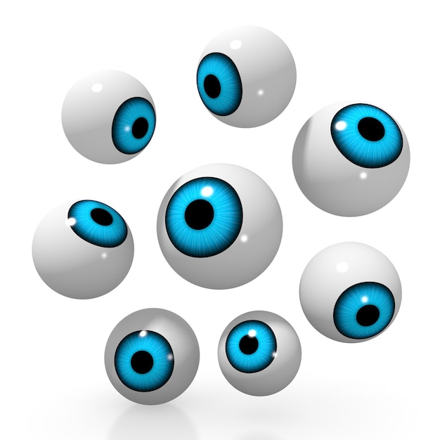 Many eyeballs with blue iris isolated on white background 3D illustration
