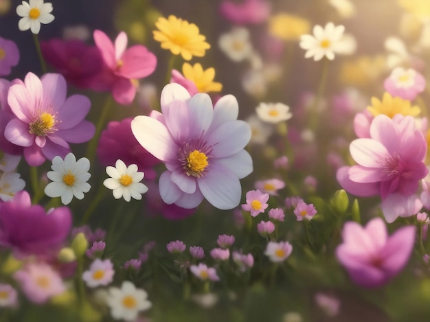 Много цветов весной Generative AI Illustration