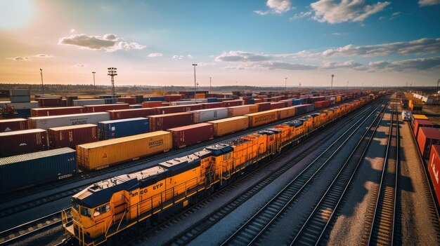 Photo many freight cargo train in station