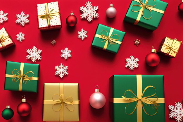 Множество подарочных коробок для впечатляющего праздника с Рождеством и Новым 2023 годом с декоративным орнаментом на подарке, который можно подарить семье и друзьям на Рождество, 3D-иллюстрация