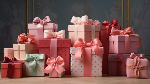 many gift boxes with bows