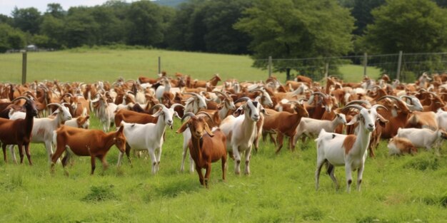 Many goats in the grassy park