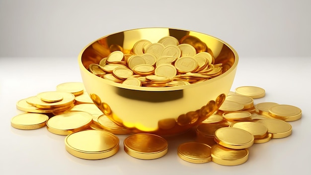 Many gold coins in a gold bowl Ai Generated