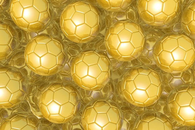 Many golden soccer balls 3d illustration