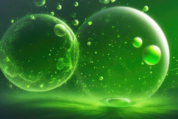 Photo many green bubbles abstract background