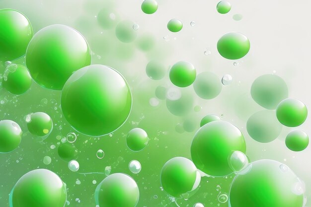 Photo many green bubbles abstract background