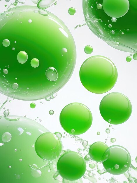 Photo many green bubbles abstract background