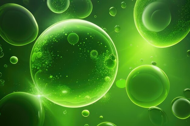 Many green bubbles abstract background