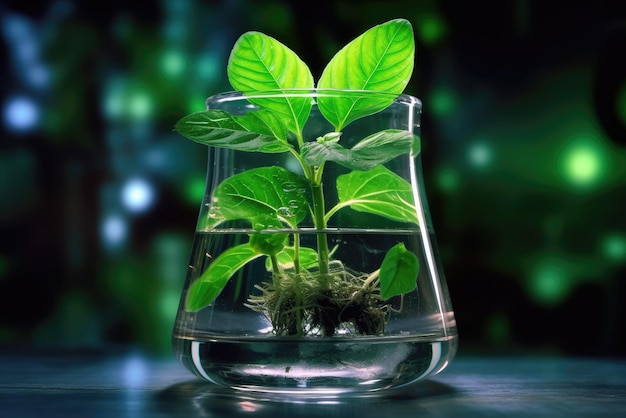 Many green plants in test tubes Generative AI