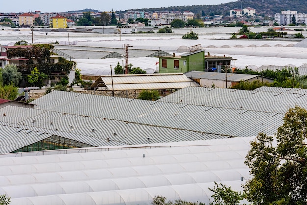 Many greenhouses in a town. Antalya province, Turkey