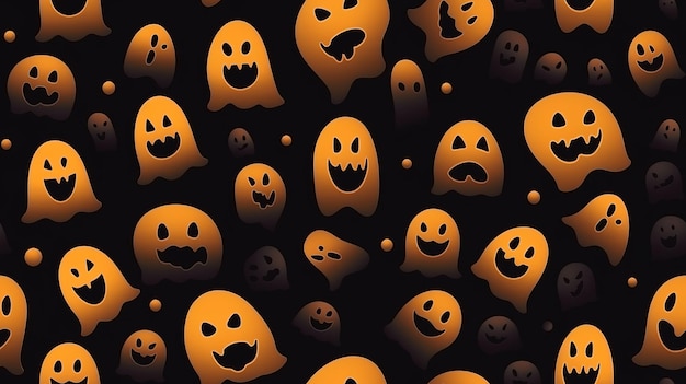 many halloween ghost faces on a black background