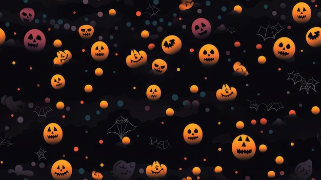 many halloween pumpkins are floating in the air on a black background