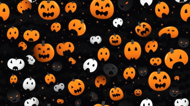 many halloween pumpkins are shown on a black background