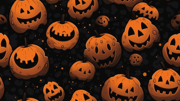 many halloween pumpkins are shown in this image