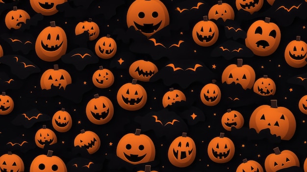 many halloween pumpkins on a black background