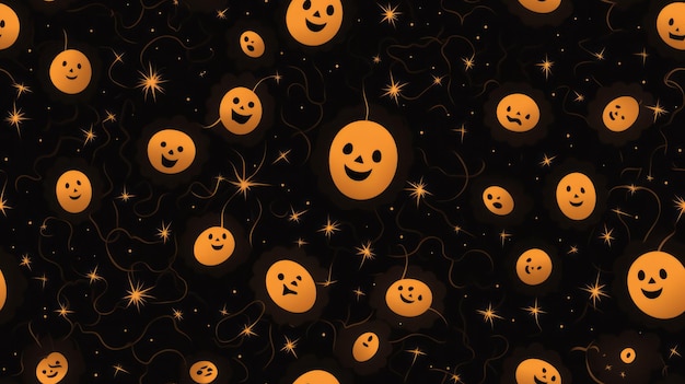 many halloween pumpkins on a black background