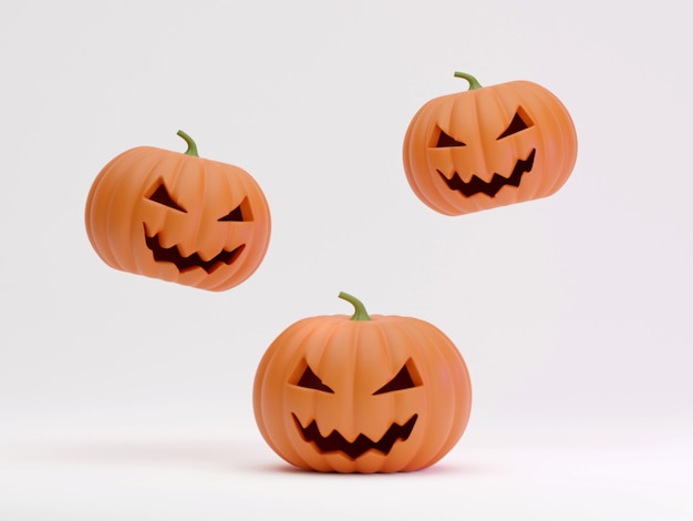 Molte zucche di halloween in una riga isolata sul rendering 3d di sfondo