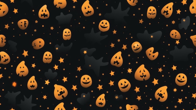 Photo many halloween pumpkins and stars on a black background