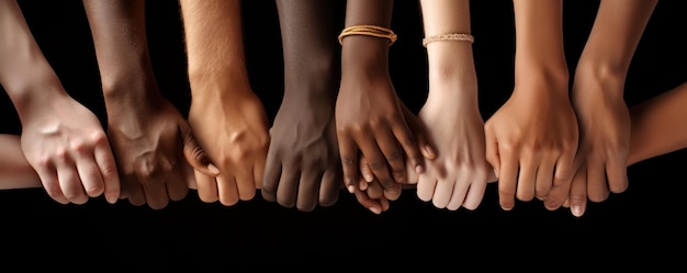 Photo many hands of different races