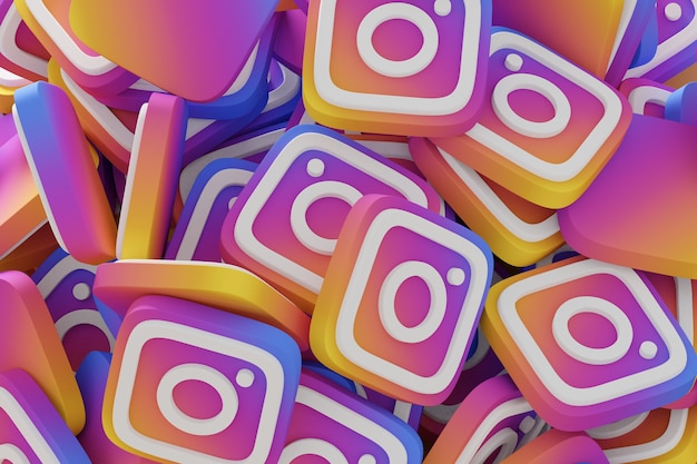 Photo many instagram icons 3d render close up.