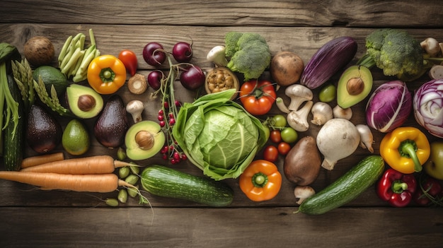 Many kinds vegetables on wood background