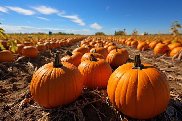 Photo many large pumpkins at a farm in the fall high quality photo